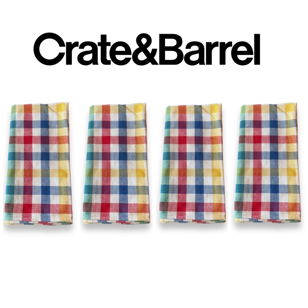 Crate & Barrel Vintage Retro Bright Primary Colors Checkered Napkins
